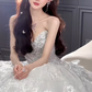 Glitter Ball Gown Strapless Tulle Sequin Long Wedding Dresses C4062