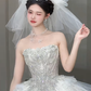 Robe de mariée longue en tulle à sequins et bustier, style intemporel, avec voile, C4063