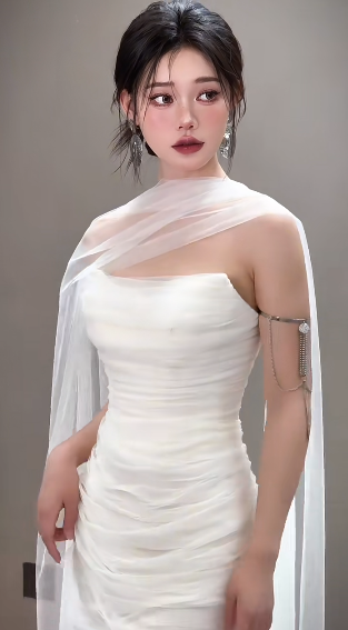 Simple Elegant Mermaid Strapless Chiffon Long Wedding Dresses C4065