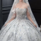 Robe de mariée longue bustier en tulle, sequins et perles, avec voile, style rêveur, C4066