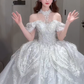 Superbe robe de bal à épaules dénudées, en tulle, paillettes et perles, longue robe de mariée C4069