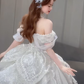 Superbe robe de bal à épaules dénudées, en tulle, paillettes et perles, longue robe de mariée C4069