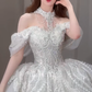 Superbe robe de bal à épaules dénudées, en tulle, paillettes et perles, longue robe de mariée C4069