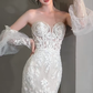 Robe de mariée sirène longue en tulle et dentelle avec décolleté en cœur et manches longues C4070
