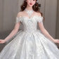 Robe de mariée longue intemporelle en tulle, épaules dénudées, sequins et perles, C4072