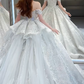 Robe de mariée longue intemporelle en tulle, épaules dénudées, sequins et perles, C4072