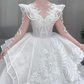 Robe de mariée longue en tulle, paillettes et perles, manches longues, C4075