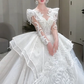 Robe de mariée longue en tulle, paillettes et perles, manches longues, C4075