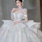 Timeless Ball Gown Satin Tulle Sequin Beaded Long Sleeves Long Wedding Dresses C4077