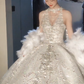 Superbe robe de mariée longue en tulle, à paillettes et perles, dos nu, C4078