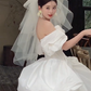 Elegant Ball Gown Off The Shoulder Satin With Veil Long Wedding Dresses C4080