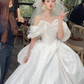 Elegant Ball Gown Off The Shoulder Satin With Veil Long Wedding Dresses C4080