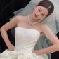 Robe de mariée longue en satin et tulle, sans bretelles, avec voile, C4081