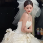 Robe de mariée longue en satin et tulle, sans bretelles, avec voile, C4081