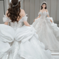 Robe de mariée longue en tulle et sequins, épaules dénudées, style bal intemporel, C4082