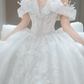 Robe de mariée longue en tulle et sequins, épaules dénudées, style bal intemporel, C4082