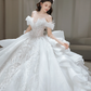 Robe de mariée longue en tulle et sequins, épaules dénudées, style bal intemporel, C4082