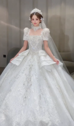 Robe de mariée longue à manches courtes et tulle à sequins, style bal de promo, style Timeles, C4085