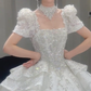 Robe de mariée longue à manches courtes et tulle à sequins, style bal de promo, style Timeles, C4085