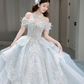 Robe de mariée longue en tulle et dentelle à paillettes, épaules dénudées, style bal intemporel, C4088