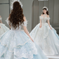 Robe de mariée longue en tulle et dentelle à paillettes, épaules dénudées, style bal intemporel, C4088