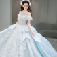 Robe de mariée longue en tulle et dentelle à paillettes, épaules dénudées, style bal intemporel, C4088