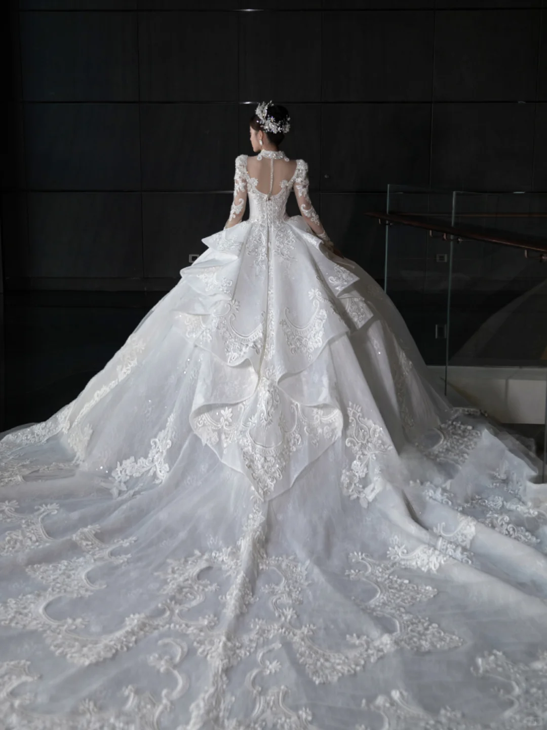 Robe de mariée de rêve en tulle et dentelle, manches longues, avec voile, C4089