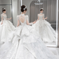 Superbe robe de mariée longue en tulle et paillettes, manches longues, C4090