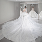Superbe robe de mariée longue en tulle et paillettes, manches longues, C4090