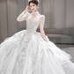 Superbe robe de mariée longue en tulle et paillettes, manches longues, C4090