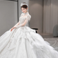 Superbe robe de mariée longue en tulle et paillettes, manches longues, C4090
