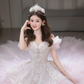 Robe de mariée longue en tulle à épaules dénudées et col rond, style unique, C4092