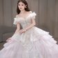 Robe de mariée longue en tulle à épaules dénudées et col rond, style unique, C4092