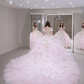 Robe de mariée longue en tulle à épaules dénudées et col rond, style unique, C4092