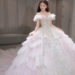 Robe de mariée longue en tulle à épaules dénudées et col rond, style unique, C4092