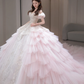 Robe de mariée longue en tulle à épaules dénudées et col rond, style unique, C4092