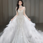 Robe de mariée sirène intemporelle en tulle, sequins, perles, manches longues, C4093
