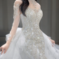 Robe de mariée sirène intemporelle en tulle, sequins, perles, manches longues, C4093