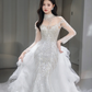 Robe de mariée sirène intemporelle en tulle, sequins, perles, manches longues, C4093