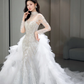Robe de mariée sirène intemporelle en tulle, sequins, perles, manches longues, C4093