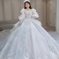 Robe de mariée longue en tulle, paillettes et perles, manches longues, style bal intemporel, C4094