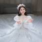 Robe de mariée longue en tulle, paillettes et perles, manches longues, style bal intemporel, C4094