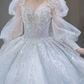 Robe de mariée longue en tulle, paillettes et perles, manches longues, style bal intemporel, C4094
