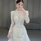 Superbe robe de mariée sirène en tulle, sequins et perles, manches longues, C4096