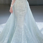 Superbe robe de mariée sirène en tulle, sequins et perles, manches longues, C4096