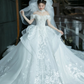 Robe de mariée longue en tulle blanc et dentelle, épaules dénudées, avec voile, C4098