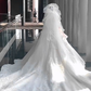 Robe de mariée longue en tulle blanc et dentelle, épaules dénudées, avec voile, C4098