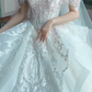 Robe de mariée longue en tulle blanc et dentelle, épaules dénudées, avec voile, C4098