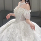 Robe de mariée longue en tulle et sequins, épaules dénudées, style bal intemporel, C4099