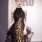 Robe de bal noire longue et sexy, ligne A, décolleté haut, C40